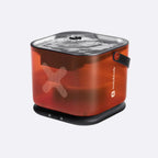 Orange pet water fountain with filters on a white background