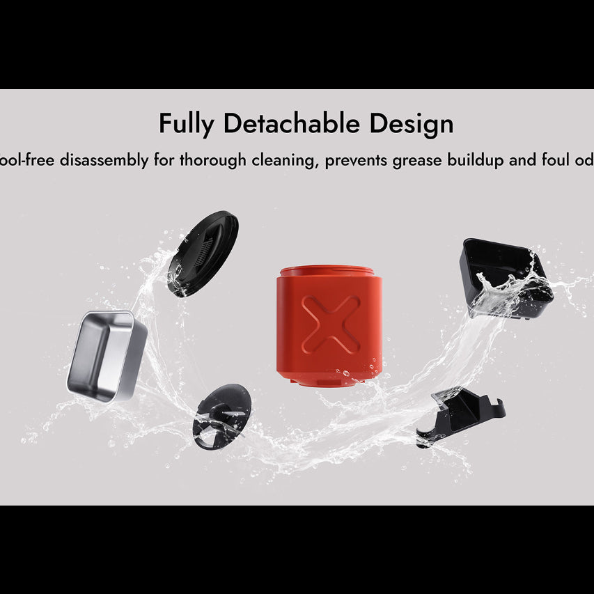 Tool-free disassembly for through cleaning, prevents grease build up and foul odors