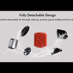 Tool-free disassembly for through cleaning, prevents grease build up and foul odors